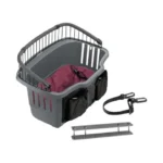 Cestino DOGGY per animali domestici grigio con interno imbottito rimovibile e tasche laterali per accessori.