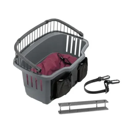 Cestino DOGGY per animali domestici grigio con interno imbottito rimovibile e tasche laterali per accessori.