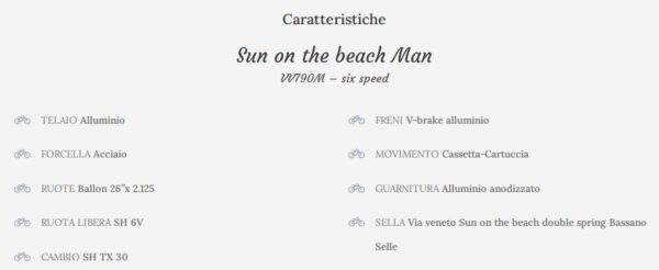 BICI VIA VENETO VV 790M W SUN ON THE BEACH 26 6V.TEL.ALL. MAN