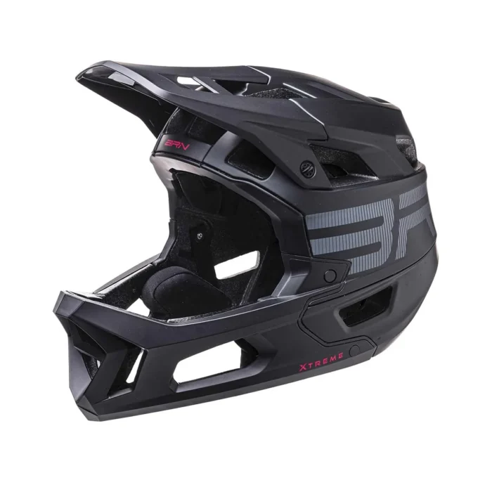 Lato del casco BRN Xtreme con visiera, progettato per la protezione e il comfort del ciclista.