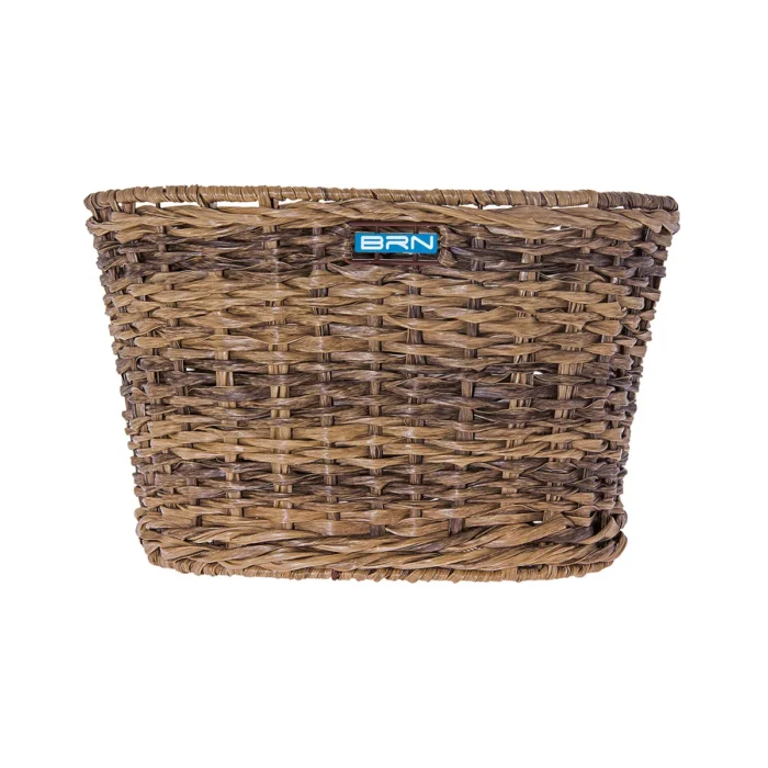 Cesto BRN Vintage anteriore ovale marrone intrecciato con corda in Eco-Rattan, base e struttura in acciaio. Le sue dimensioni sono 39 x 28.5 x 24 cm (piastre in dotazione).