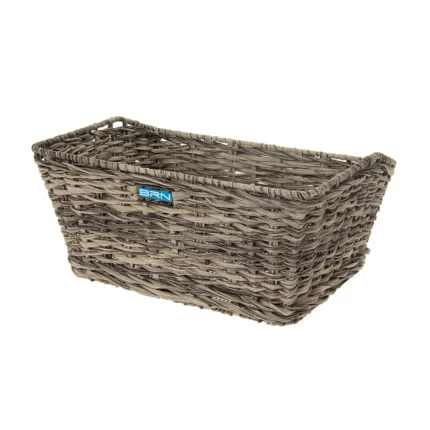 Cesto BRN Vintage anteriore rettangolare grigio intrecciato con corda in Eco-Rattan, base e struttura in acciaio. Le sue dimensioni sono 41 x 32 x 18 cm (piastre in dotazione).