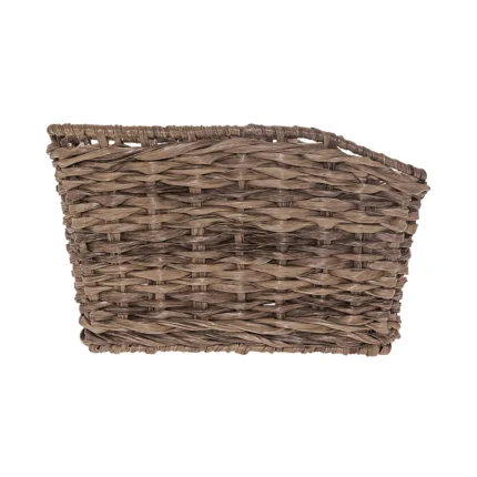 Cesto BRN Vintage anteriore rettangolare grigio intrecciato con corda in Eco-Rattan, base e struttura in acciaio. Le sue dimensioni sono 41 x 32 x 18 cm (piastre in dotazione).