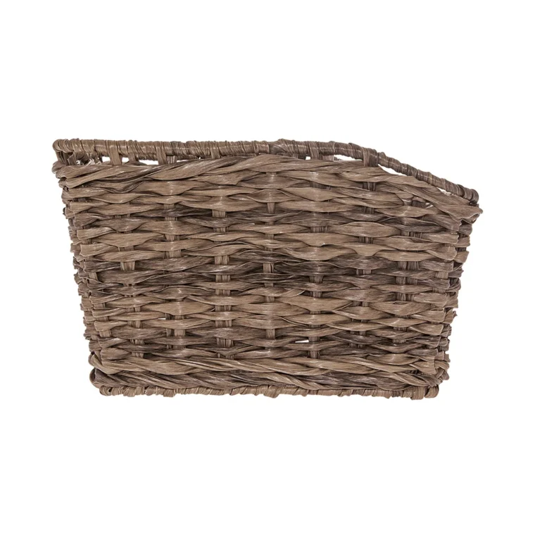 Cesto BRN Vintage anteriore rettangolare grigio intrecciato con corda in Eco-Rattan, base e struttura in acciaio. Le sue dimensioni sono 41 x 32 x 18 cm (piastre in dotazione).