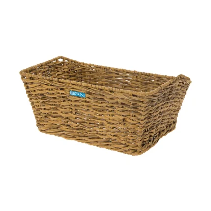 Cesto BRN Vintage anteriore naturale grigio intrecciato con corda in Eco-Rattan, base e struttura in acciaio. Le sue dimensioni sono 41 x 32 x 18 cm (piastre in dotazione).