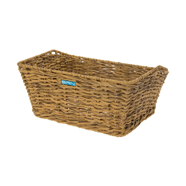 Cesto BRN Vintage anteriore naturale grigio intrecciato con corda in Eco-Rattan, base e struttura in acciaio. Le sue dimensioni sono 41 x 32 x 18 cm (piastre in dotazione).