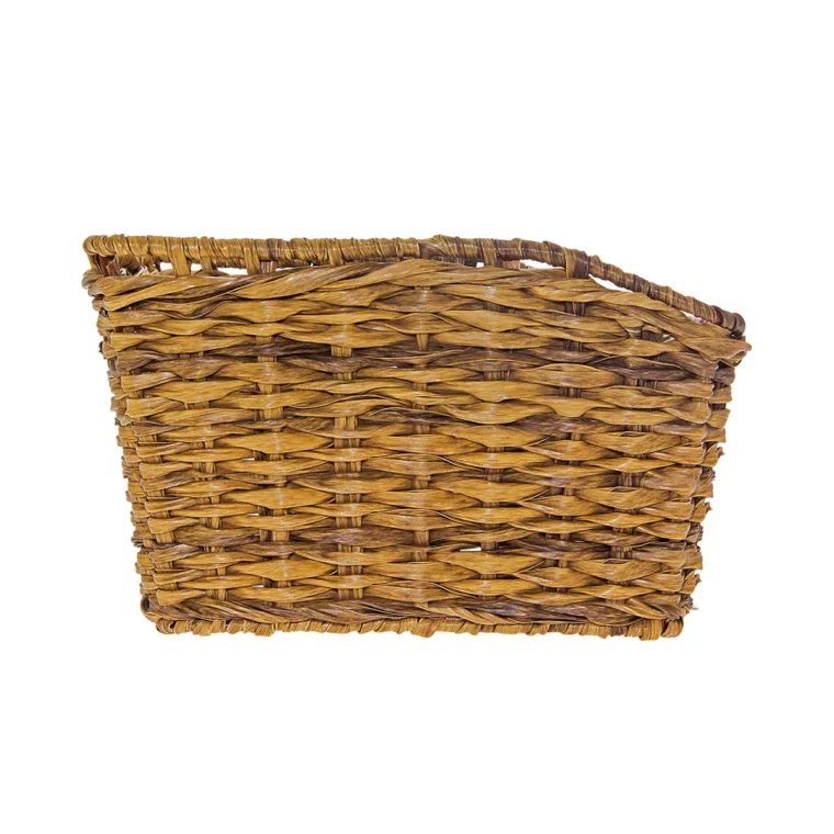 Cesto BRN Vintage anteriore naturale grigio intrecciato con corda in Eco-Rattan, base e struttura in acciaio. Le sue dimensioni sono 41 x 32 x 18 cm (piastre in dotazione).