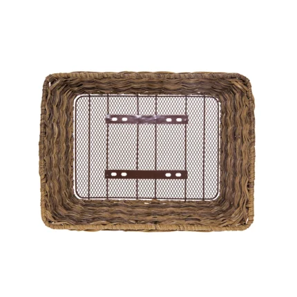 Cesto BRN Vintage anteriore rettangolare grigio intrecciato con corda in Eco-Rattan, base e struttura in acciaio. Le sue dimensioni sono 41 x 32 x 18 cm (piastre in dotazione).