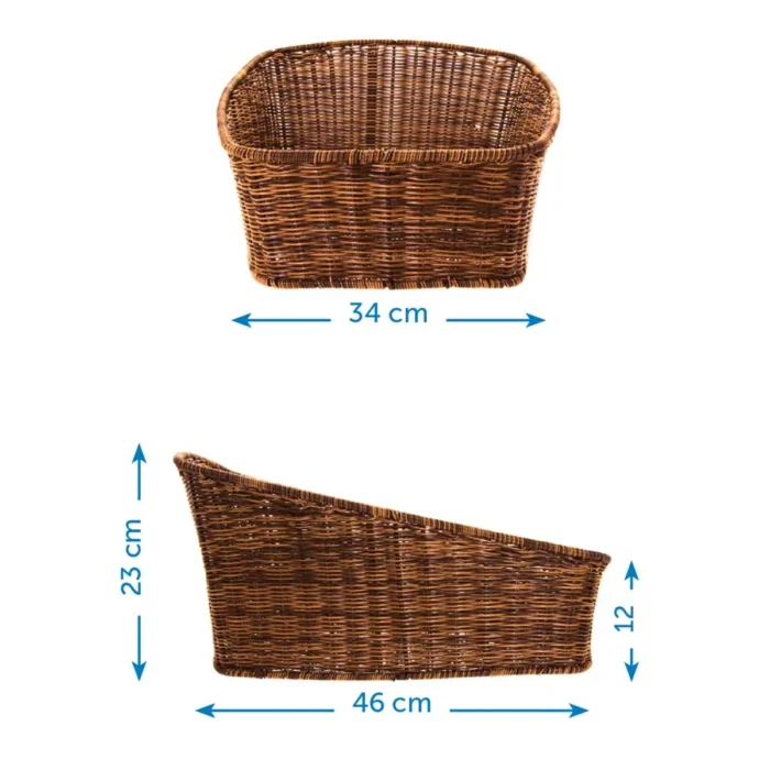 Cesto in vimini marrone dalla forma affusolata, ideale per riporre oggetti in modo elegante e funzionale.