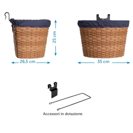 Cesto BRN anteriore in plastica con fodera. Le sue dimensioni sono 35 x 26.5 x 25 cm.