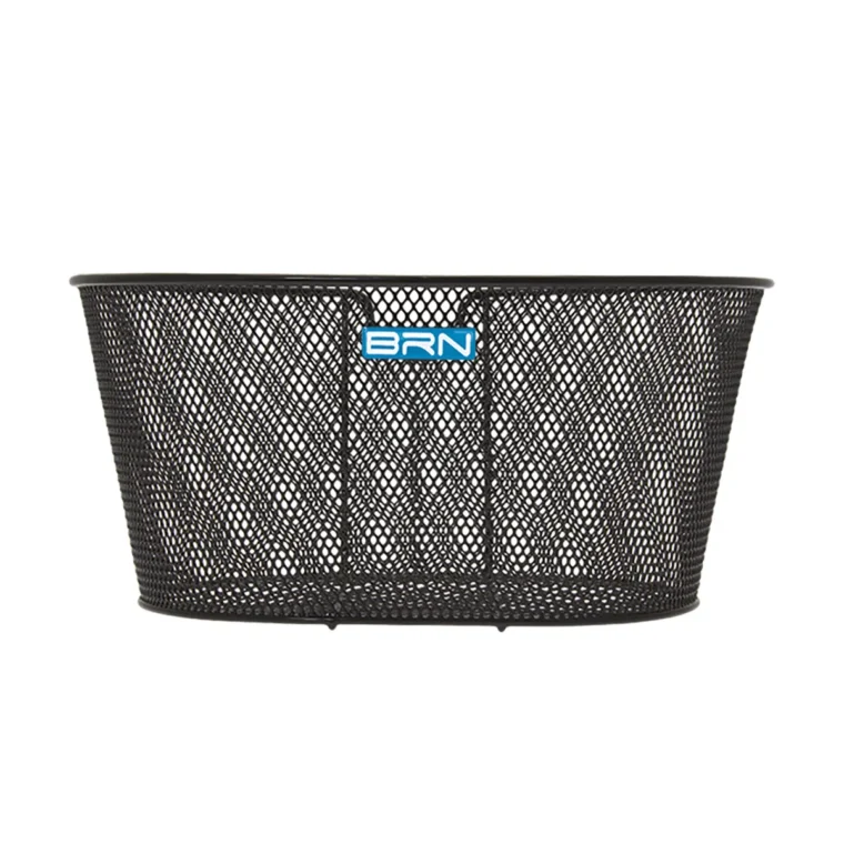 Cesto BRN Eco anteriore senza ganci nero in acciaio e retina. Le sue dimensioni sono 38 x 30 x 19 cm.