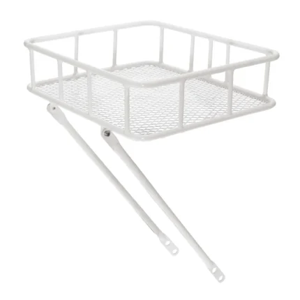 Cesto BRN Monterosso anteriore in acciaio bianco per biciclette 26 e 28. Le sue dimensioni sono 35 x 30 x 10 cm