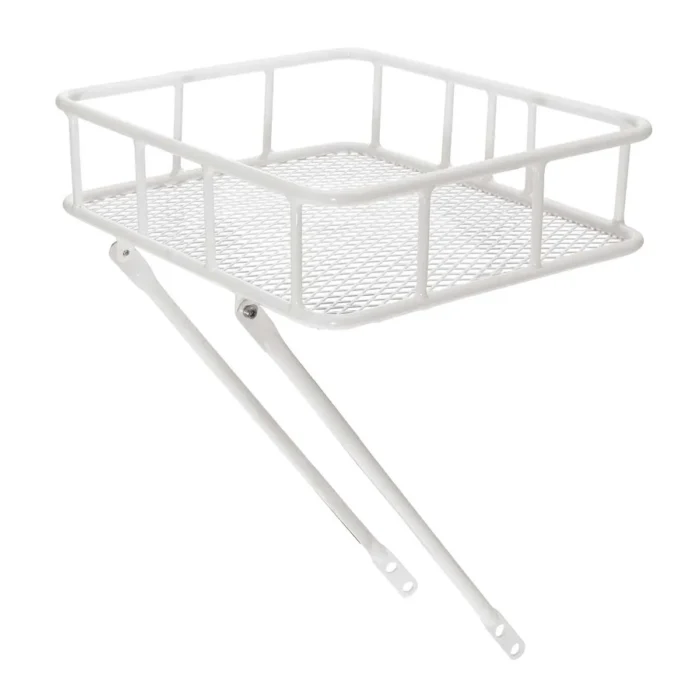 Cesto BRN Monterosso anteriore in acciaio bianco per biciclette 26 e 28. Le sue dimensioni sono 35 x 30 x 10 cm