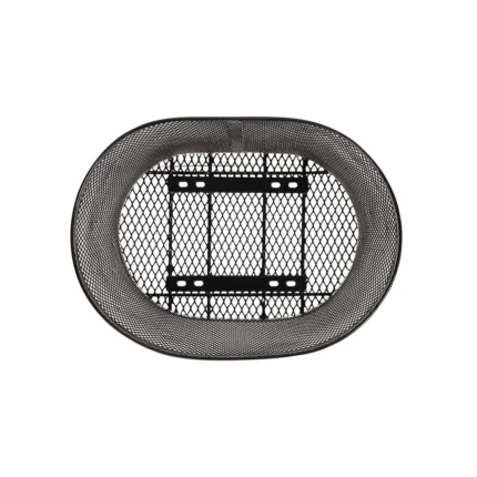 Cesto BRN Intreccio ovale anteriore in acciaio nero con misure pari a 370 x 275 x h225 mm. Nella confezione sono incluse le piastre per il fissaggio.