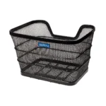 Cesto BRN Intreccio rettangolare anteriore/posteriore in acciaio nero con misure pari a 410 x 305 x h260 mm. Nella confezione sono incluse le piastre per il fissaggio.