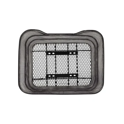 Cesto BRN Intreccio rettangolare anteriore/posteriore in acciaio nero con misure pari a 410 x 305 x h260 mm. Nella confezione sono incluse le piastre per il fissaggio.