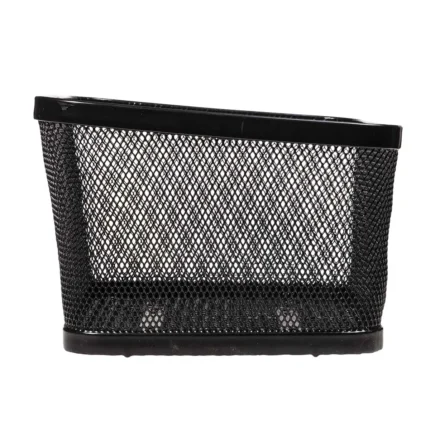 Cesto BRN Intreccio rettangolare anteriore/posteriore in acciaio nero con misure pari a 410 x 305 x h200 mm. Nella confezione sono incluse le piastre per il fissaggio