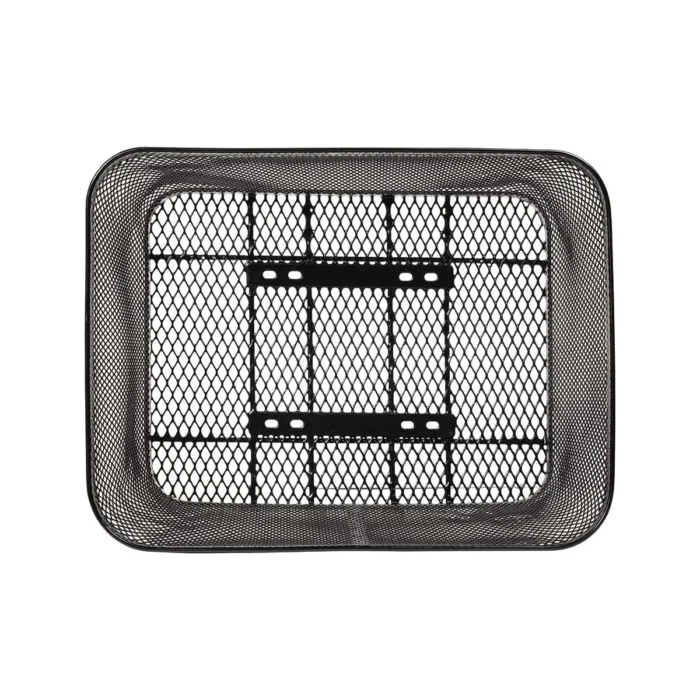 Cesto BRN Intreccio rettangolare anteriore/posteriore in acciaio nero con misure pari a 410 x 305 x h200 mm. Nella confezione sono incluse le piastre per il fissaggio