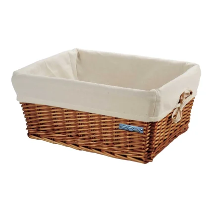 Cassetta BRN Small in vimini naturale con federa Ecrù. Le sue dimensioni sono 41 x 31 x 19 cm.