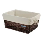 Cassetta BRN Small in vimini marrone con federa Ecrù. Le sue dimensioni sono 41 x 31 x 19 cm.