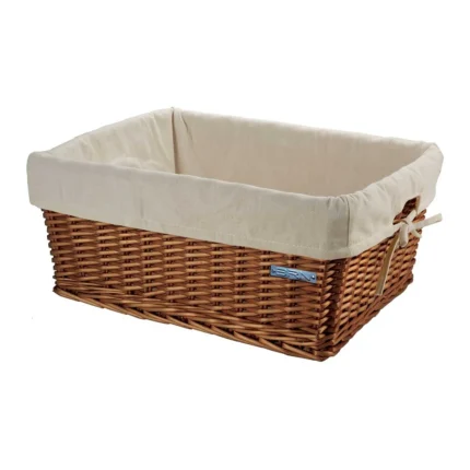 Cassetta BRN Maxi in vimini naturale con fodera Ecrù. Le sue dimensioni sono 47 x 37 x 21 cm.