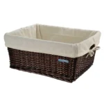 Cassetta BRN Maxi in vimini marrone con fodera Ecrù. Le sue dimensioni sono 47 x 37 x 21 cm.
